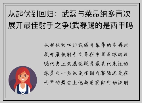 从起伏到回归：武磊与莱昂纳多再次展开最佳射手之争(武磊踢的是西甲吗)